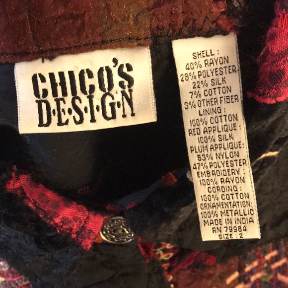 CHICO’S shacket embroidered silk blend fabric top womens quilted design size 12 - Picture 15 of 16